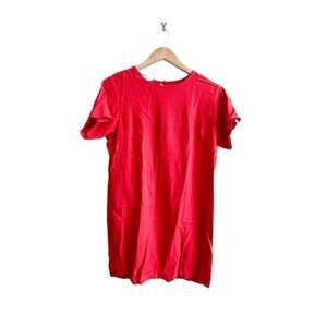 Pepaloves Dress Red Shift Short Sleeves Ramie Cotton Women's M